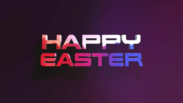 A vibrant, 3D Happy Easter message floats above a lively purple background. Celebrate the joy of Easter with this colorful and cheerful image