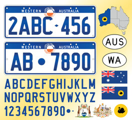 Obraz premium Western Australia car license plate pattern, letters, numbers and symbols, vector illustration, Australia