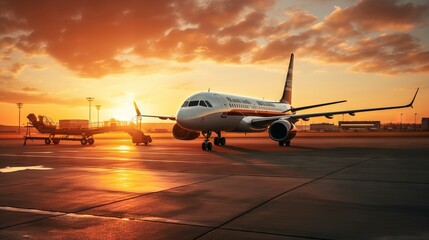 Golden Hour Glow: Airplane Silhouette at Airport During Sunset, Shot with Canon RF 50mm f/1.2L USM