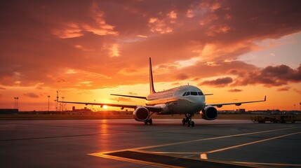 Golden Hour Glow: Airplane Silhouette at Airport During Sunset, Shot with Canon RF 50mm f/1.2L USM
