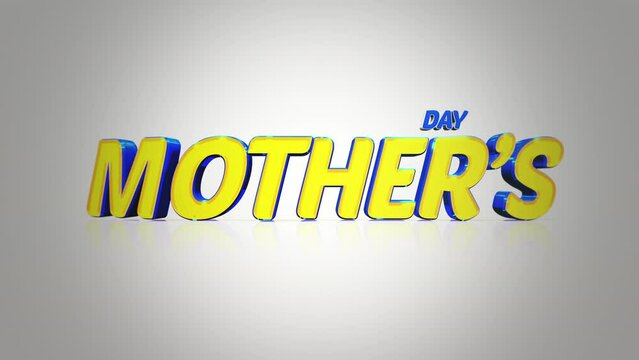 A simple logo featuring the word Mothers Day in blue and yellow letters on a white background