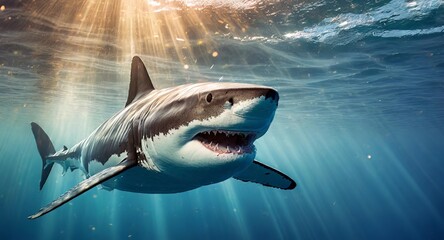 Fototapeta premium Great White Shark in Under water Sea