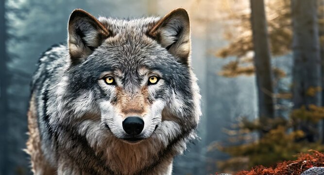 Gray wolf looking in the camera close up shot