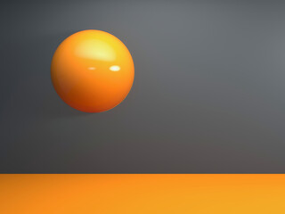 Abstract gray background with single orange sphere in wall; mock up scene with minimal design elements; simple geometric setup; 3d rendering, 3d illustration