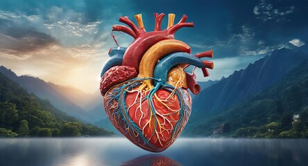Human Heart Anatomy Close up Illustration ,Human Heart Dark Background - obrazy, fototapety, plakaty