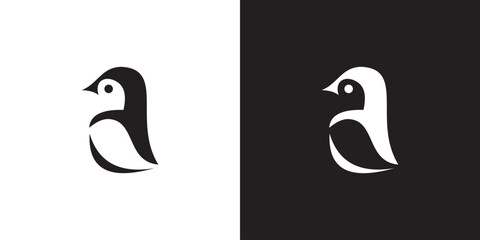 Letter a penguin logo illustration combining penguin  Logo Icon Symbol Vector Design Template.