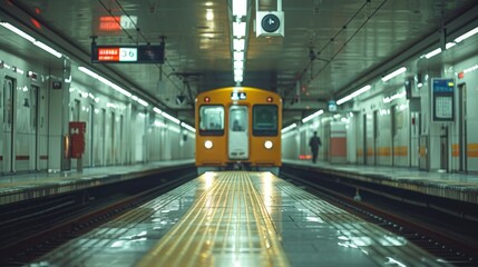 Fototapeta premium Advertisement. Blank billboard in subway station.