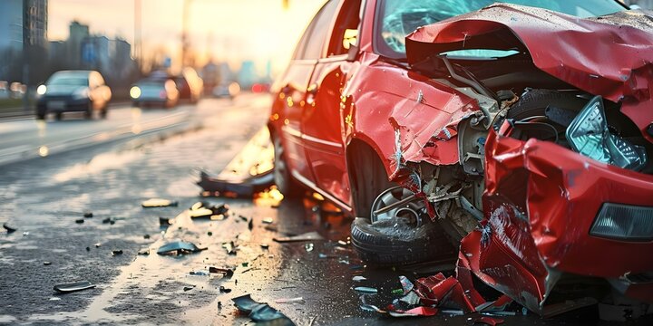 Speeding car causes crash on highway due to reckless driving behavior. Concept Car Accident, Reckless Driving, Highway Safety, Speeding Violation, Traffic Collision
