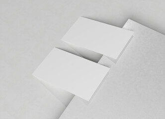 Two white business card Mockup. Textured calling card template on a blank surface. 3D rendering