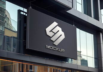 3D Metal Logo Mockup On A Modern Building. Generative Ai