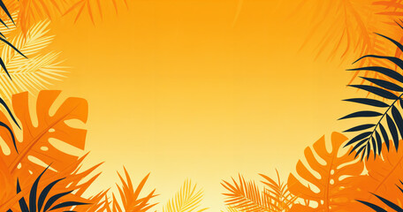 Fototapeta premium a yellow background with palm leaves and a yellow sky in the background with a yellow sky in the middle, generative ai