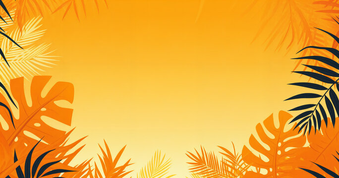 a yellow background with palm leaves and a yellow sky in the background with a yellow sky in the middle, generative ai