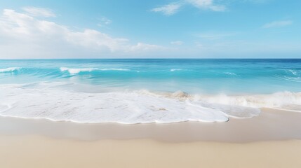 Soothing Ocean Serenity: Canon RF 50mm Captures Stunning Sandy Beach and Calming Blue Waves