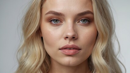 Fototapeta premium Beautiful blond woman with perfect skin on white background