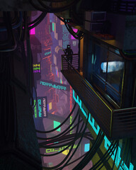 Cyberpunk City Apartment At Night