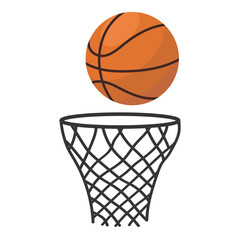Basketball ball with hoop and net isolated on white background. Vector illustration