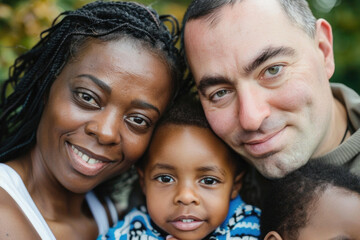 Fototapeta premium Close up portrait of family of mixed race outdoors
