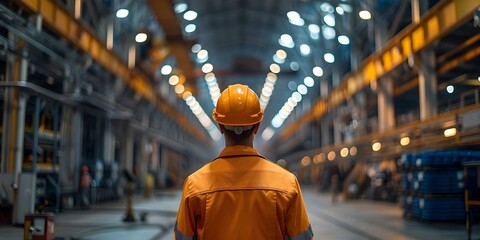 Energetic Orange-Helmeted Worker Directing Factory Operations with Blurred Background Team Collaboration Recording. Concept Factory Operations, Energetic Worker, Team Collaboration