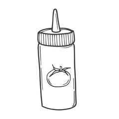 Ketchup sauce in bottle outline icon vector illustration. Line hand drawing tomato ketchup condiment for BBQ