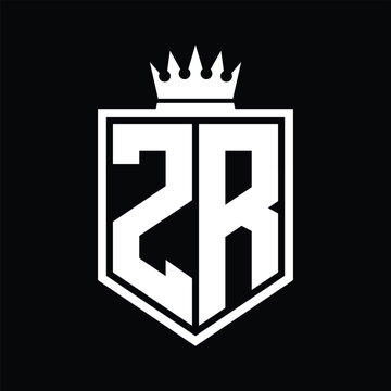 recommend clip art: ZR Logo monogram bold shield geometric shape with crown outline black and white style design