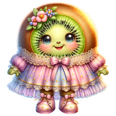  Cute Kiwi fruit character wearing cute pastel outfit clipart. 