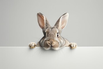 Curious Bunny Peeking Over Edge, Ideal for Easter and Springtime Imagery