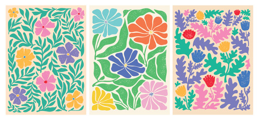 Fototapeta na wymiar Set of matisse inspired floral wallpaper, prints, cards, backgrounds, banners, posters, templates, etc. EPS 10