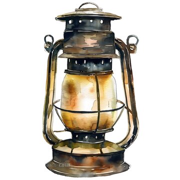 Antique Oil Lantern Illustration in Watercolor Style