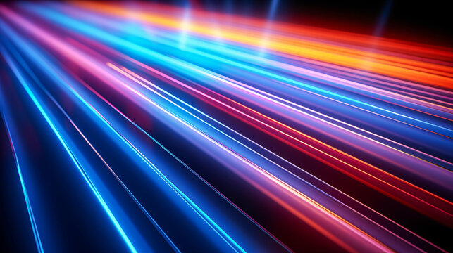Neon lights lines against a dark background. Abstract wallpaper