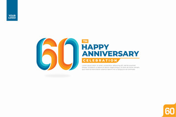 60th happy anniversary celebration with orange and turquoise gradations on white background.