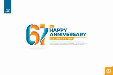 61st happy anniversary celebration with orange and turquoise gradations on white background.