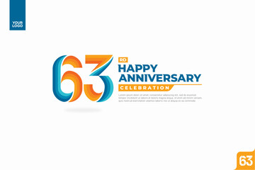 63rd happy anniversary celebration with orange and turquoise gradations on white background.