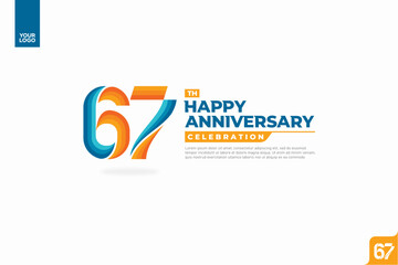 67th happy anniversary celebration with orange and turquoise gradations on white background.
