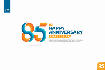 85th happy anniversary celebration with orange and turquoise gradations on white background.