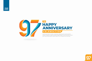 97th happy anniversary celebration with orange and turquoise gradations on white background.