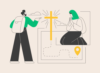 Christian pilgrimages abstract concept vector illustration.