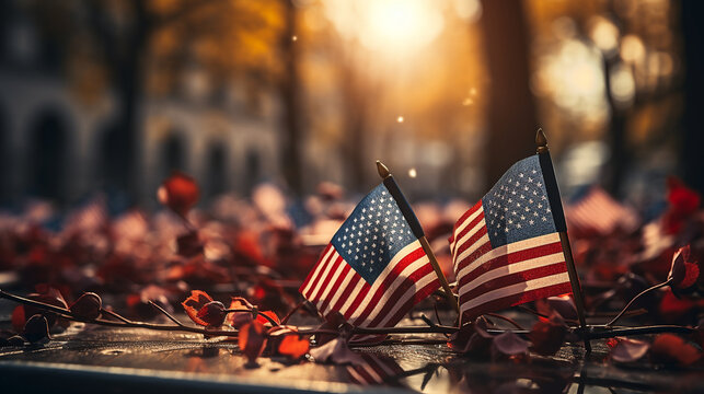 Memorial Day - the American flag and natural sunlight background