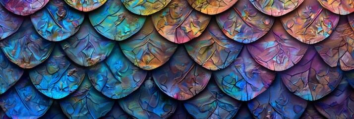 Background Texture Pattern in the Style of Mythical Beast Scales - Imaginary beast scale textures in vibrant colors for fantastical designs created with Generative AI Technology - obrazy, fototapety, plakaty