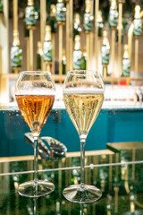 Tasting of sparkling wine champagne on winter weekend festival in December on Avenue de Champagne, Epernay, Champagne region, France