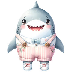 Cute kawaii Shark sea animal character wearing cute pastel outfit clipart.