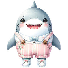Fototapeta premium Cute kawaii Shark sea animal character wearing cute pastel outfit clipart.