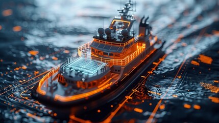 Quantum radar technology, a leap forward in maritime applications, showcased through a dynamic display, AI Generative - obrazy, fototapety, plakaty