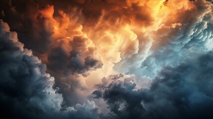 Burnt sienna and cloudy gray, dramatic stormy sky theme, intense weather mood, dynamic cloud formation, abstract air currents, atmospheric backdrop, powerful nature display - obrazy, fototapety, plakaty