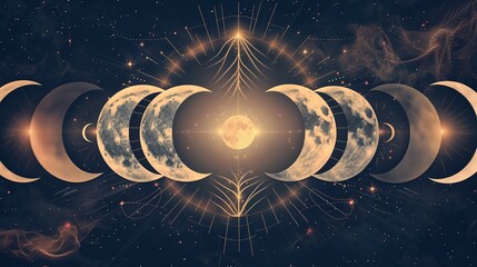 Celestial Cycles: Radiant Astrological Event Illustration - obrazy, fototapety, plakaty