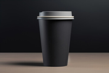Black mock-up paper cups, designed for coffee to go or takeout beverages. These vector illustrations are isolated and adaptable, making them suitable for any background.