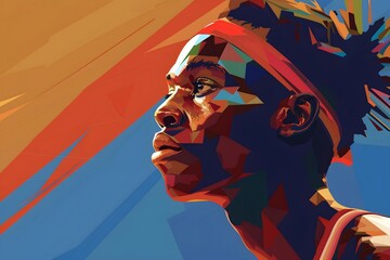 strong athlete face of a runner olympic sports event - abstract painting  free space banner