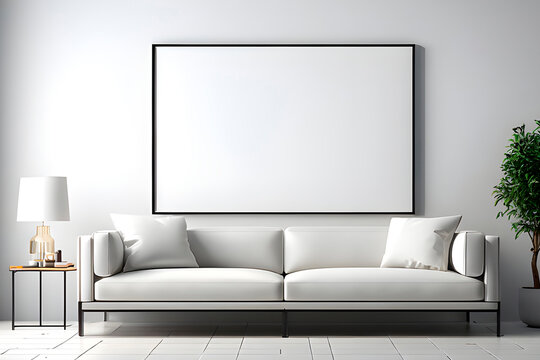 blank white poster frame for mockup with wall