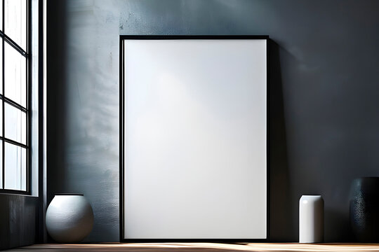 blank white poster frame for mockup with wall
