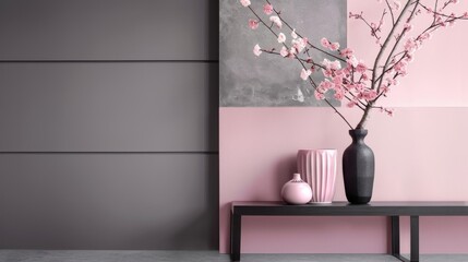Dusty rose and charcoal, urban chic theme, sophisticated city fashion, modern architectural elements, stylish urban life, minimalist color contrast, elegant street vibe, refined design