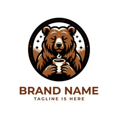 A bear holding a coffee cup, embodying strength, warmth, and coziness. Ideal for coffee shops or brands promoting comfort and energy.,